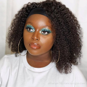 14Inch Cosplay African Wrap Hair Style Chic Afro Kinky Curly Wig With Pre-attached Scarf Black Women Synthetic Headband Wigs